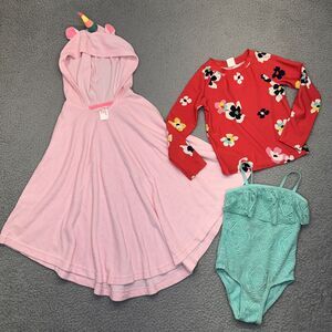 SO One Piece Swim Suit Girls 4 Green GAP Long Sleeve Rashguard Cover Up Bundle